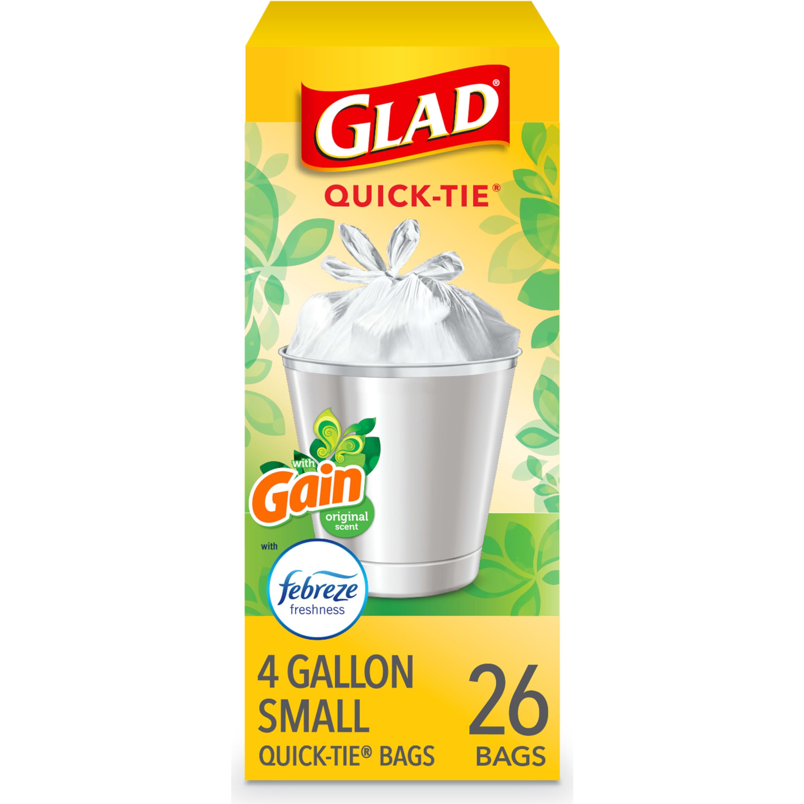 Product image of Glad OdorShield Small Garbage Bags Gain Original Febreze Freshness 4 Gallon 26 Bags